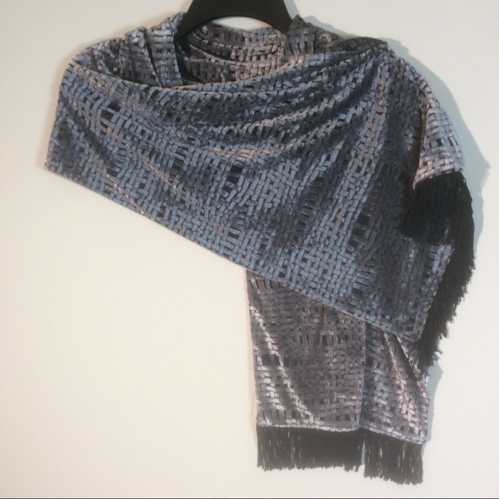 Caroline Rose Silver Black Burnt Velvet Scarf